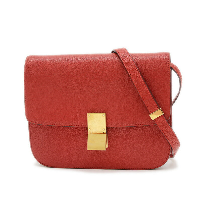 Celine Classic Box Shoulder Bag Red Gold Hardware [Used] BP [Free Shipping]