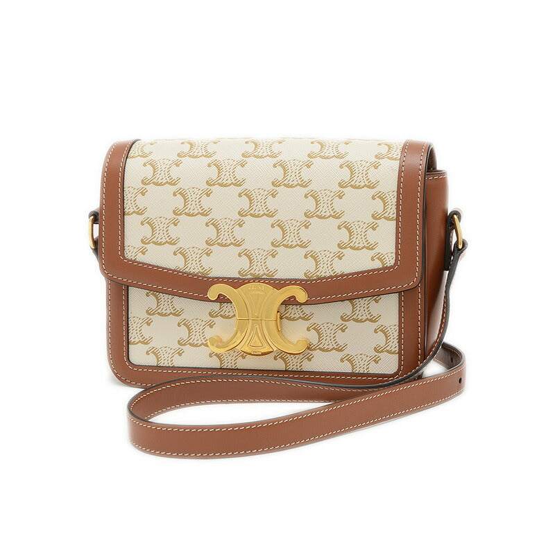 Celine Teen Triomphe Shoulder Bag White/Tan 188882 [Used] BP [Free Shipping]