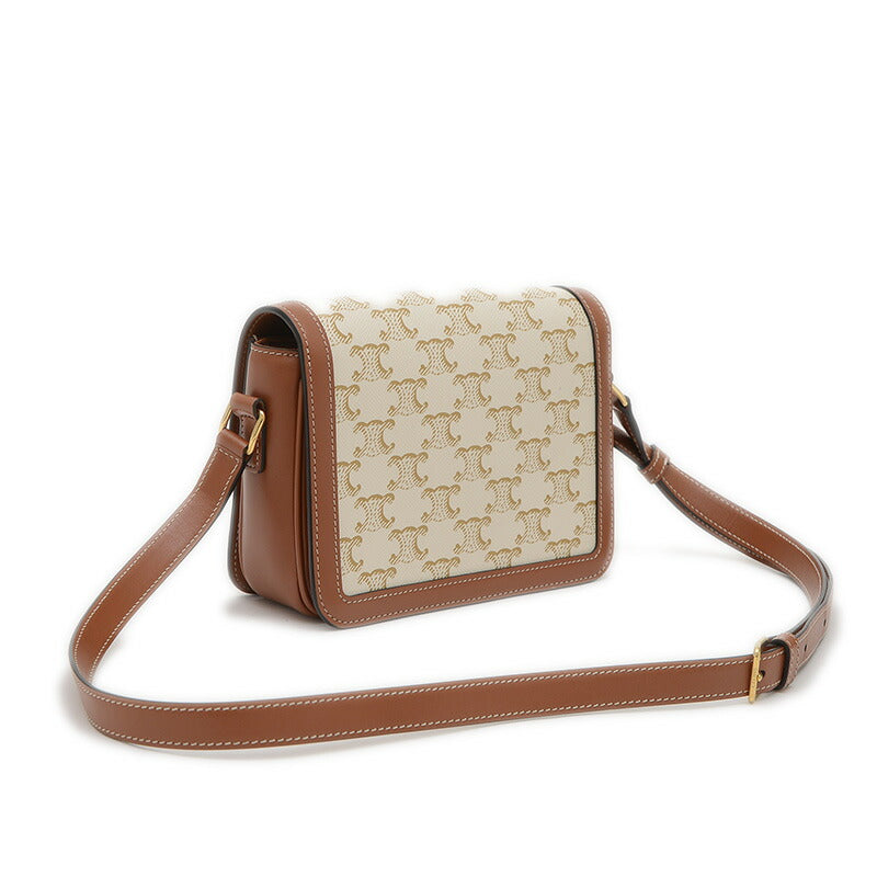 Celine Teen Triomphe Shoulder Bag White/Tan 188882 [Used] BP [Free Shipping]