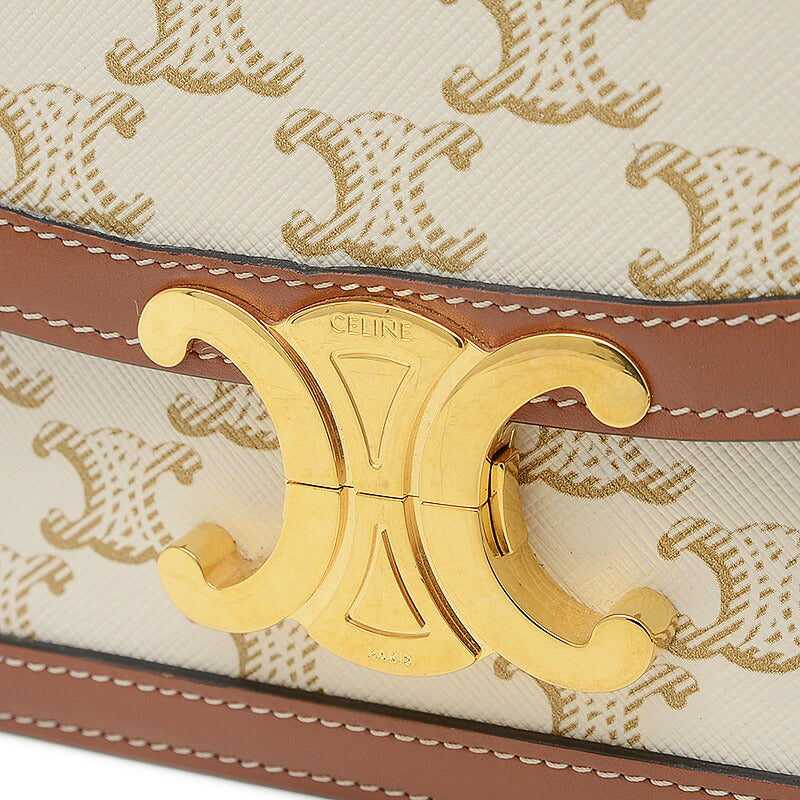 Celine Teen Triomphe Shoulder Bag White/Tan 188882 [Used] BP [Free Shipping]
