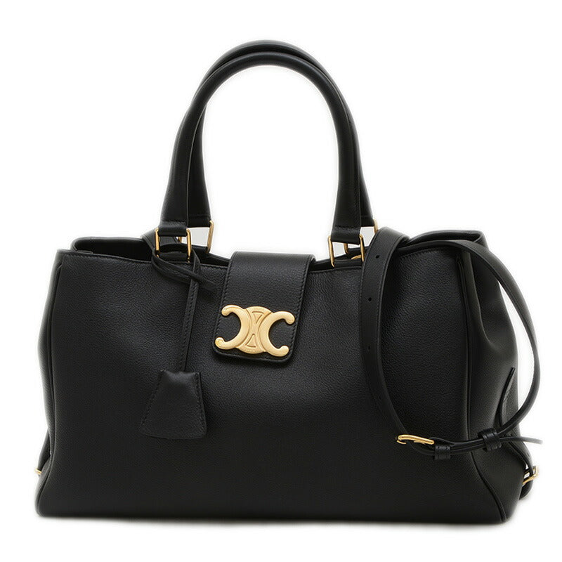 Celine Medium Apollinine 2WAY Bag Leather Black 114963 [Used] BP [Free