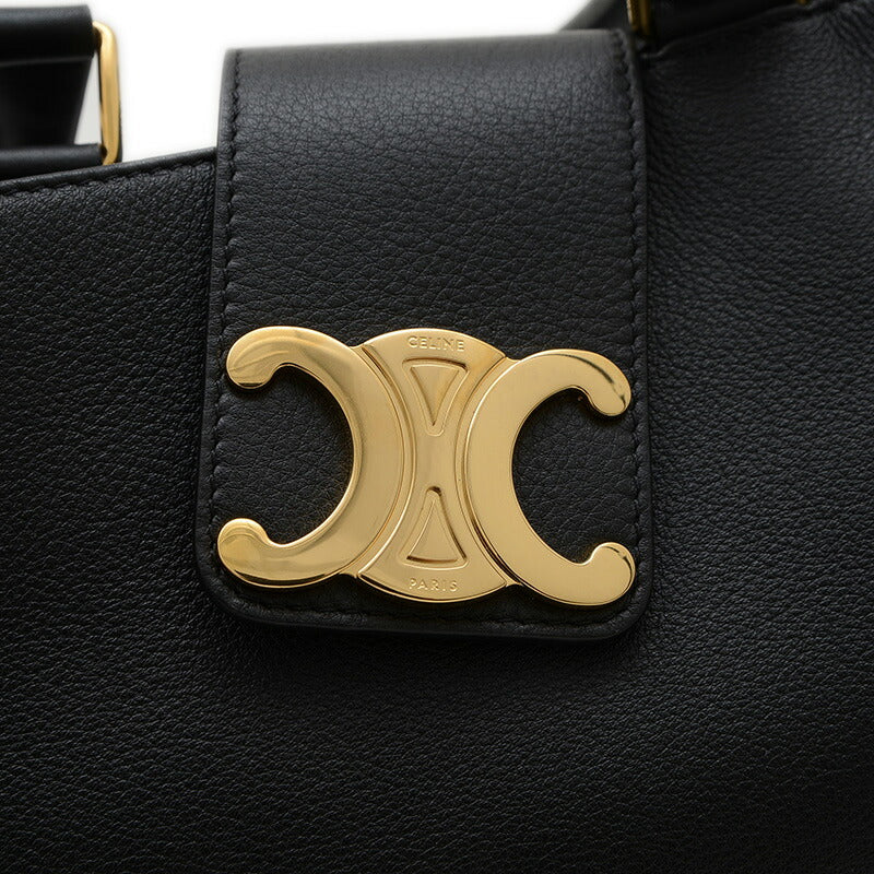 Celine Medium Apollinine 2WAY Bag Leather Black 114963 [Used] BP [Free