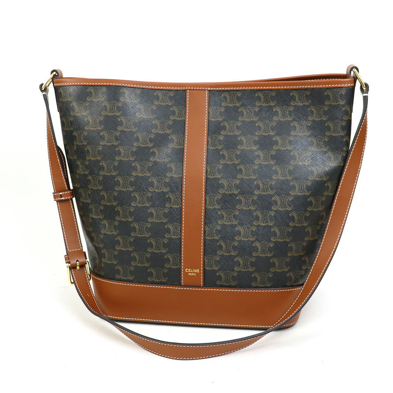 [Good condition] CELINE Medium bucket Triomphe canvas Tan Crossbody carry