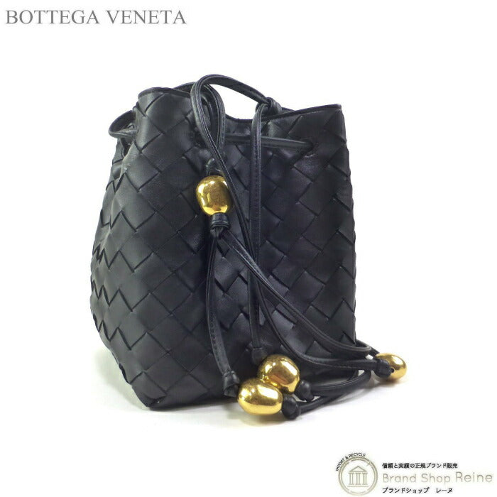 BOTTEGA VENETA Small Intrecciato Bucket Bag Shoulder Bag 717432 Black [Used]