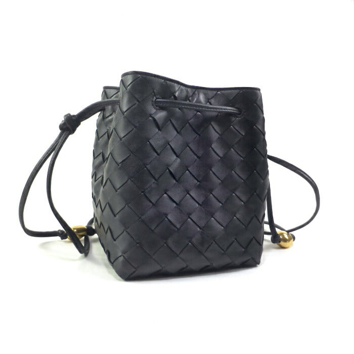 BOTTEGA VENETA Small Intrecciato Bucket Bag Shoulder Bag 717432 Black [Used]