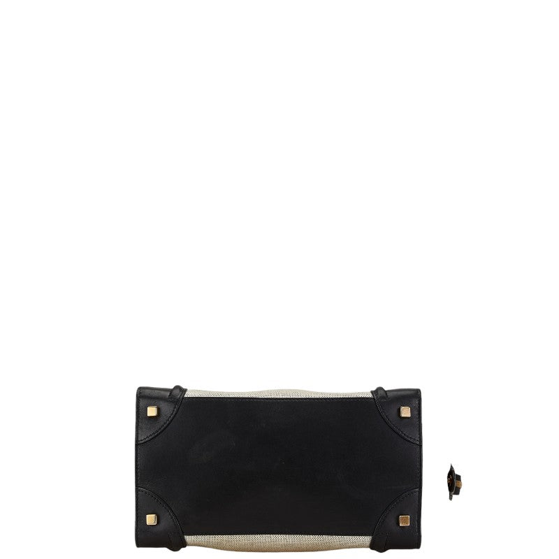 Celine Luggage Mini Shopper Handbag Beige Khaki Black Canvas Suede Leather