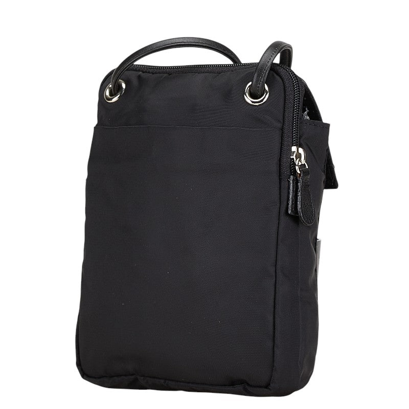 Salvatore Ferragamo Ostrich Shoulder Bag Black Leather Nylon Women's Salvatore