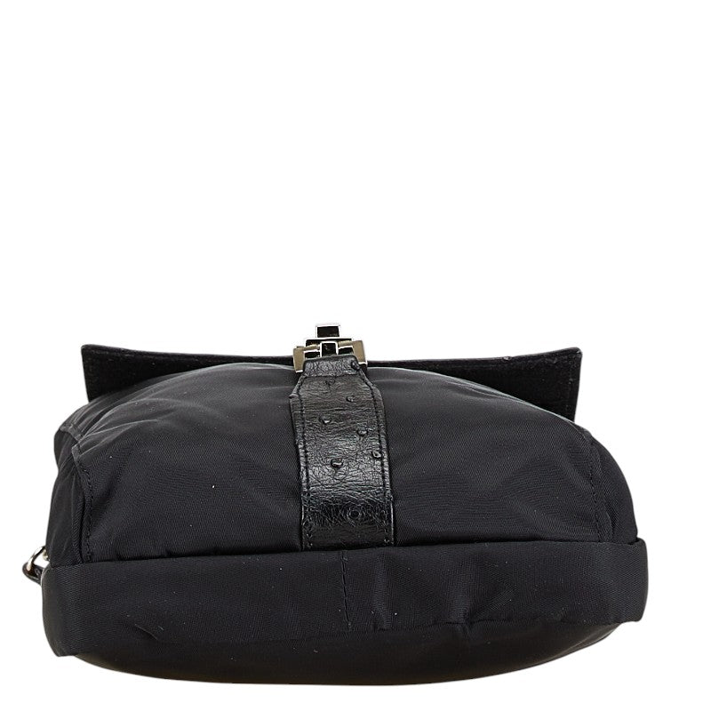 Salvatore Ferragamo Ostrich Shoulder Bag Black Leather Nylon Women's Salvatore