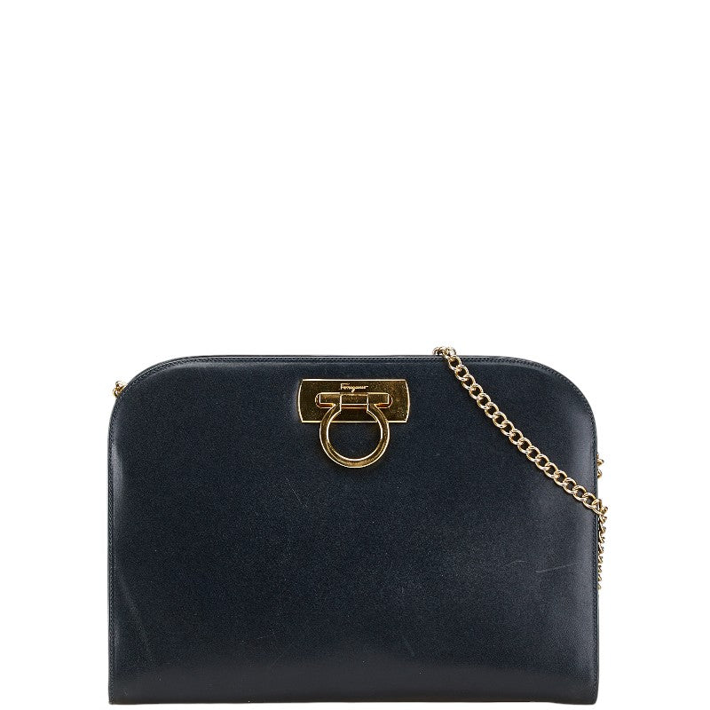 Salvatore Ferragamo Gancini Chain Crossbody Shoulder Bag P21 0587 Navy Leather