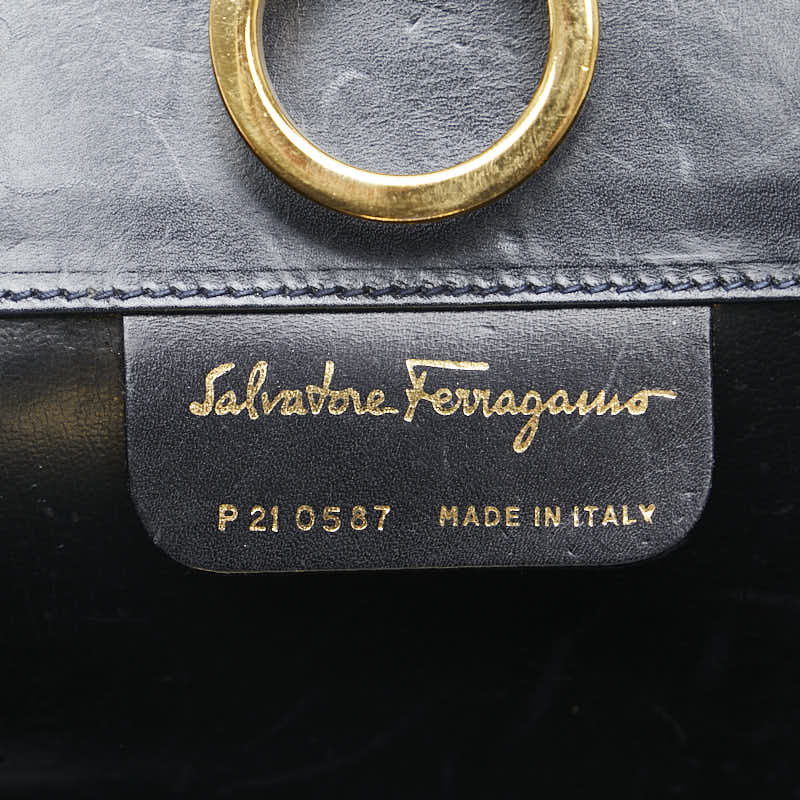 Salvatore Ferragamo Gancini Chain Crossbody Shoulder Bag P21 0587 Navy Leather