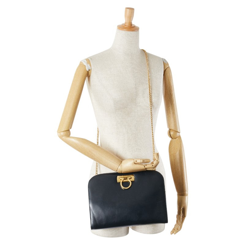 Salvatore Ferragamo Gancini Chain Crossbody Shoulder Bag P21 0587 Navy Leather