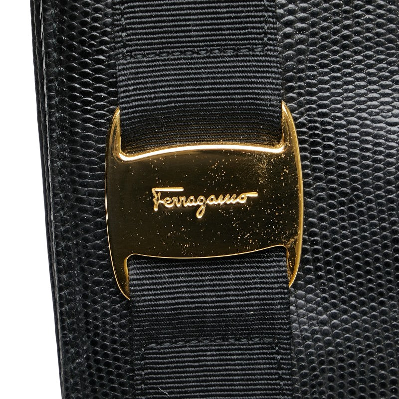 Salvatore Ferragamo Vara Tote Bag Shoulder Bag BK-21 2530 Black Leather Women's