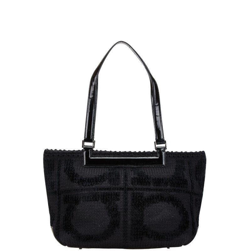 Salvatore Ferragamo Gancini Tote Bag Black Wool Enamel Women's Salvatore