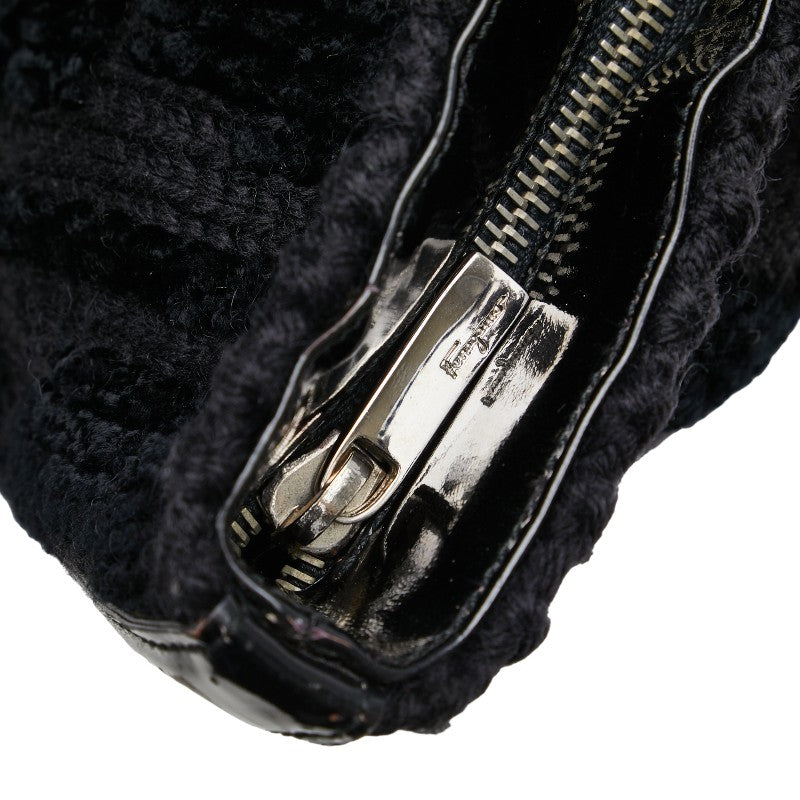 Salvatore Ferragamo Gancini Tote Bag Black Wool Enamel Women's Salvatore