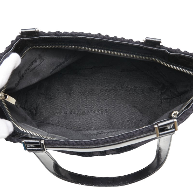 Salvatore Ferragamo Gancini Tote Bag Black Wool Enamel Women's Salvatore