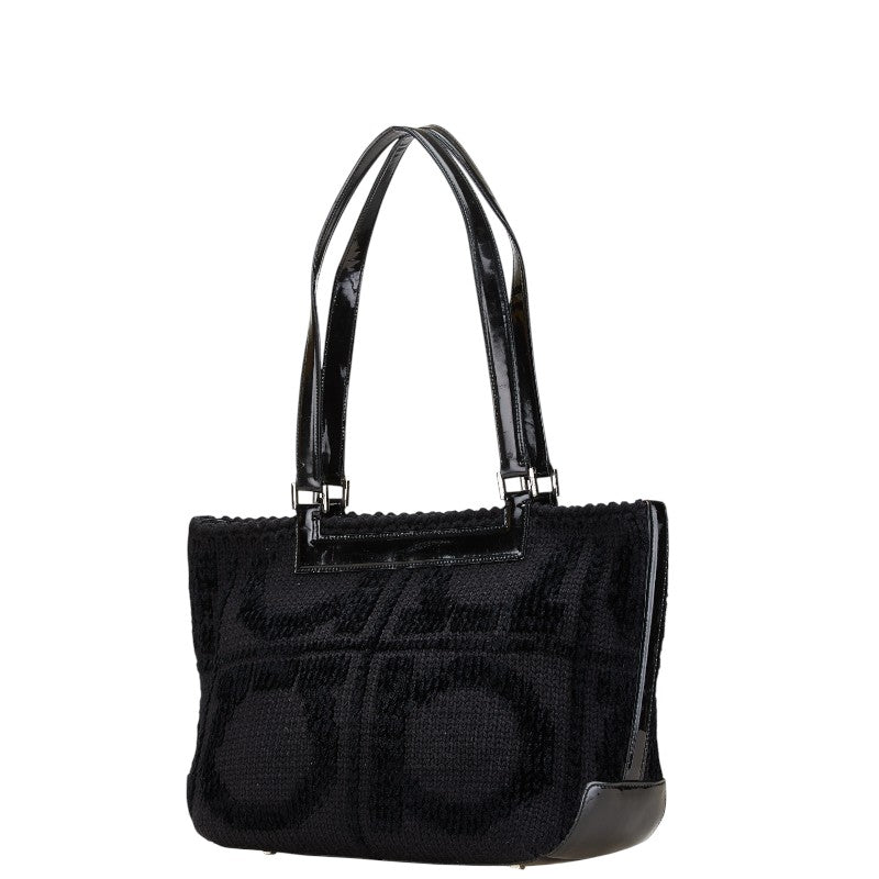 Salvatore Ferragamo Gancini Tote Bag Black Wool Enamel Women's Salvatore