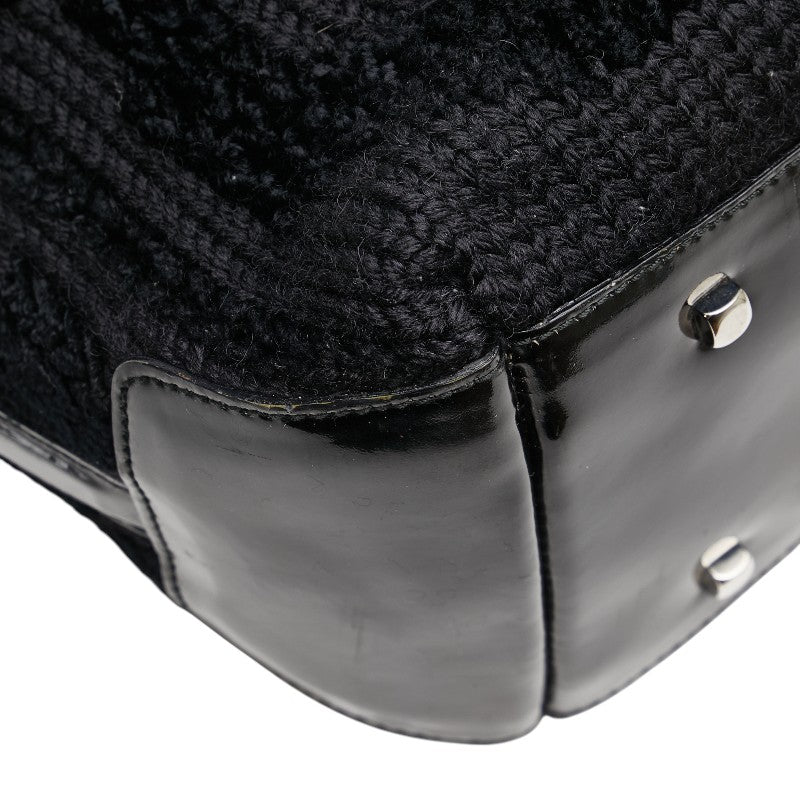 Salvatore Ferragamo Gancini Tote Bag Black Wool Enamel Women's Salvatore