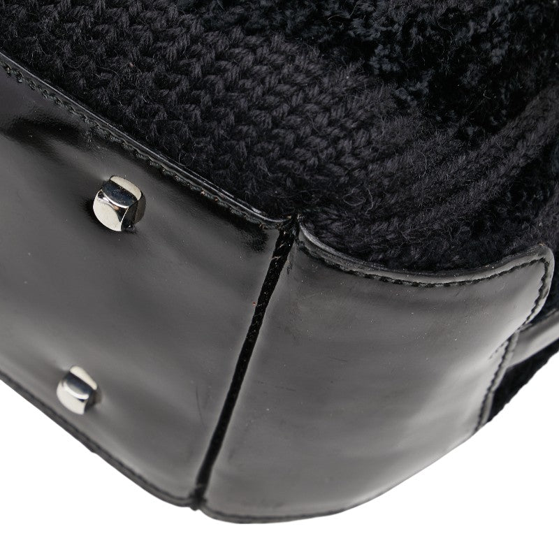 Salvatore Ferragamo Gancini Tote Bag Black Wool Enamel Women's Salvatore