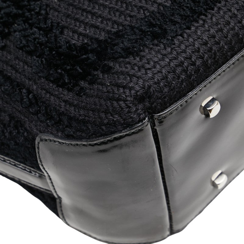 Salvatore Ferragamo Gancini Tote Bag Black Wool Enamel Women's Salvatore