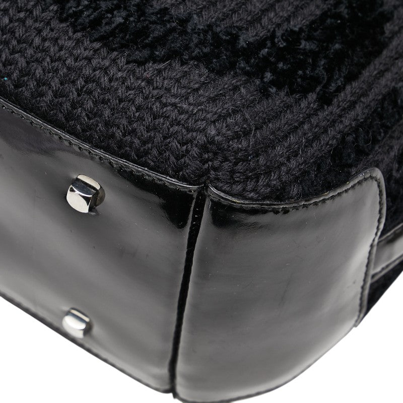 Salvatore Ferragamo Gancini Tote Bag Black Wool Enamel Women's Salvatore