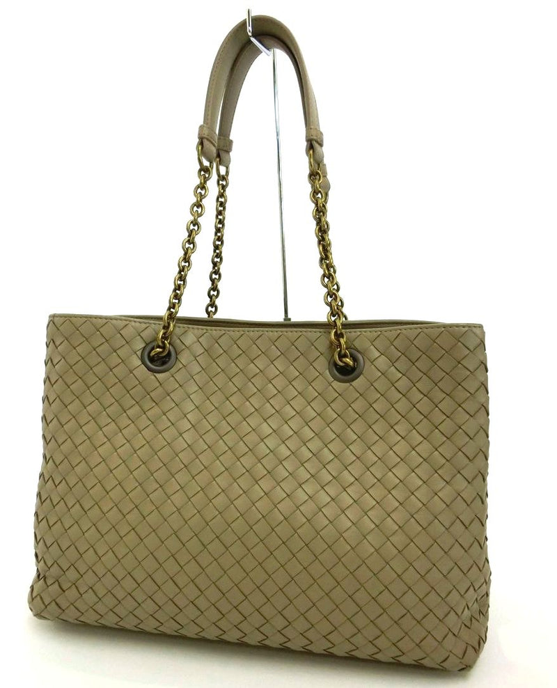 BOTTEGA VENETA Intrecciato Nappa Chain Tote Bag Handbag Khaki Stylish Luxury