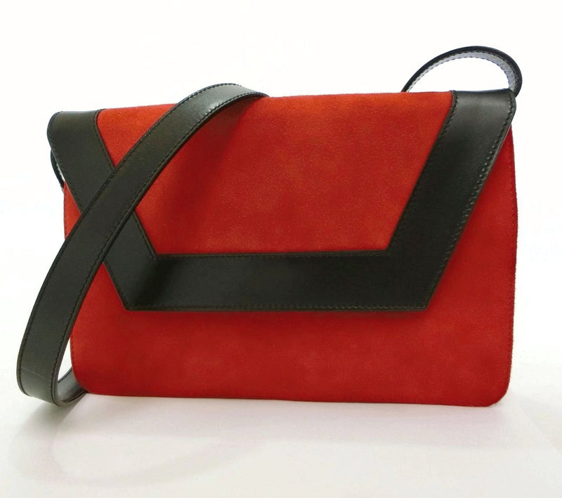 CELINE genuine leather suede leather 2-way clutch bag with shoulder bag Red