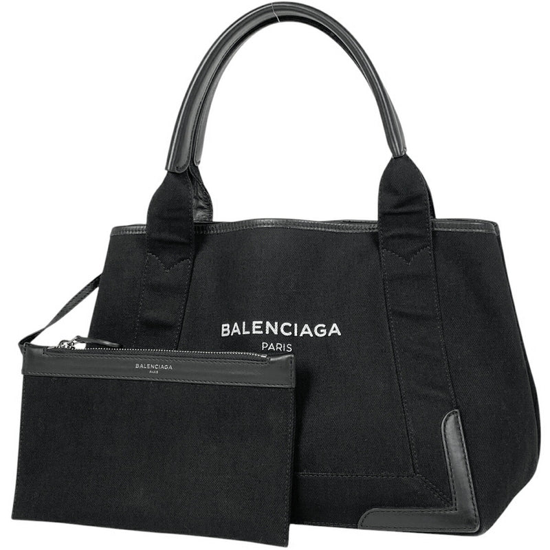 Balenciaga Navy Small Cabas Handbag Logo Tote Bag Canvas Black 339933 Women's