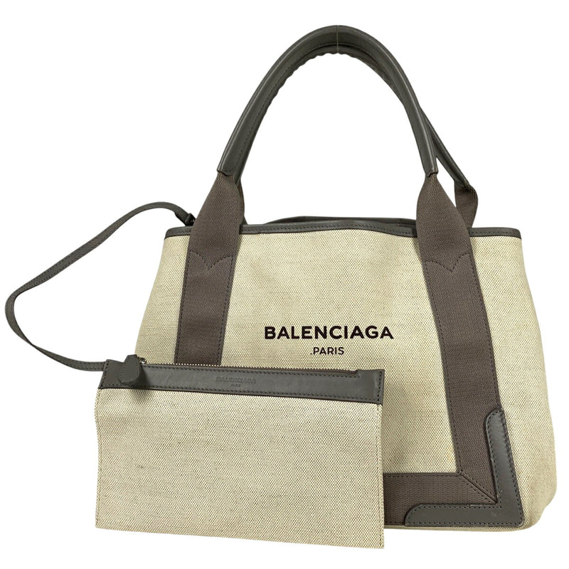 Balenciaga Navy Small Cabas Handbag Logo Tote Bag Canvas Gray White 339933