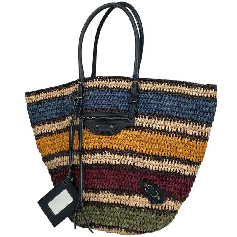 Balenciaga logo handbag basket bag tote tote bag raffia navy multicolor 286370