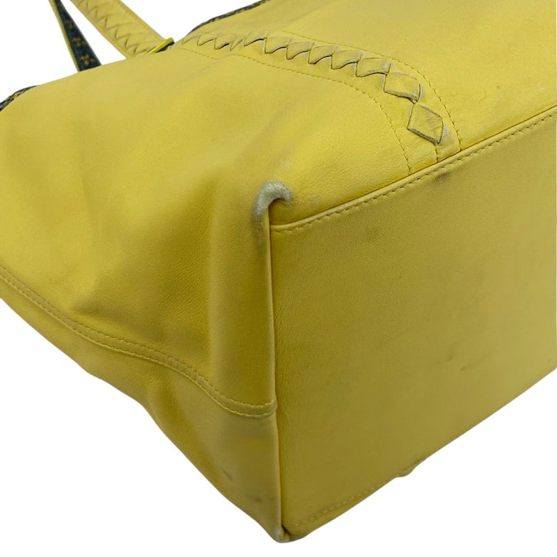 BOTTEGA VENETA Lambskin x Nylon Reversible Tote 547381 Lemon Yellow x Butterfly