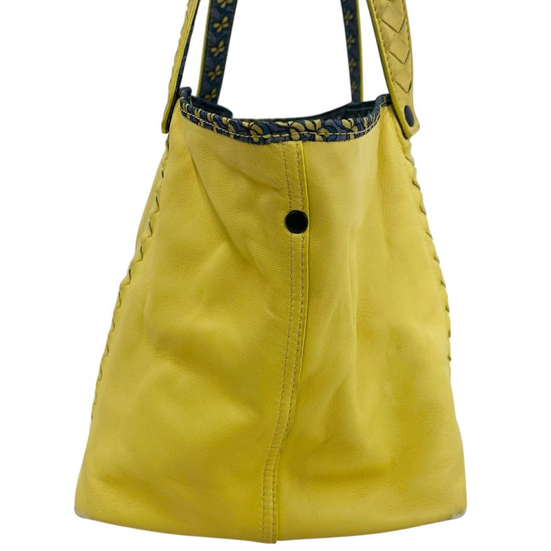 BOTTEGA VENETA Lambskin x Nylon Reversible Tote 547381 Lemon Yellow x Butterfly