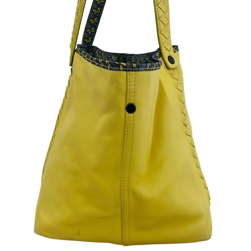 BOTTEGA VENETA Lambskin x Nylon Reversible Tote 547381 Lemon Yellow x Butterfly