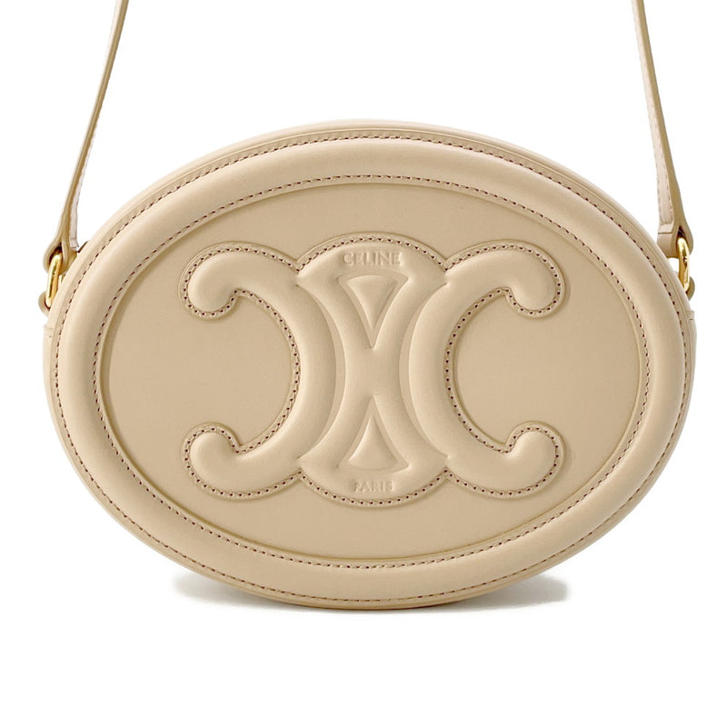Celine Shoulder Bag Oval Cuil Triomphe Calf Leather 198603DXC.03ND CELINE Beige