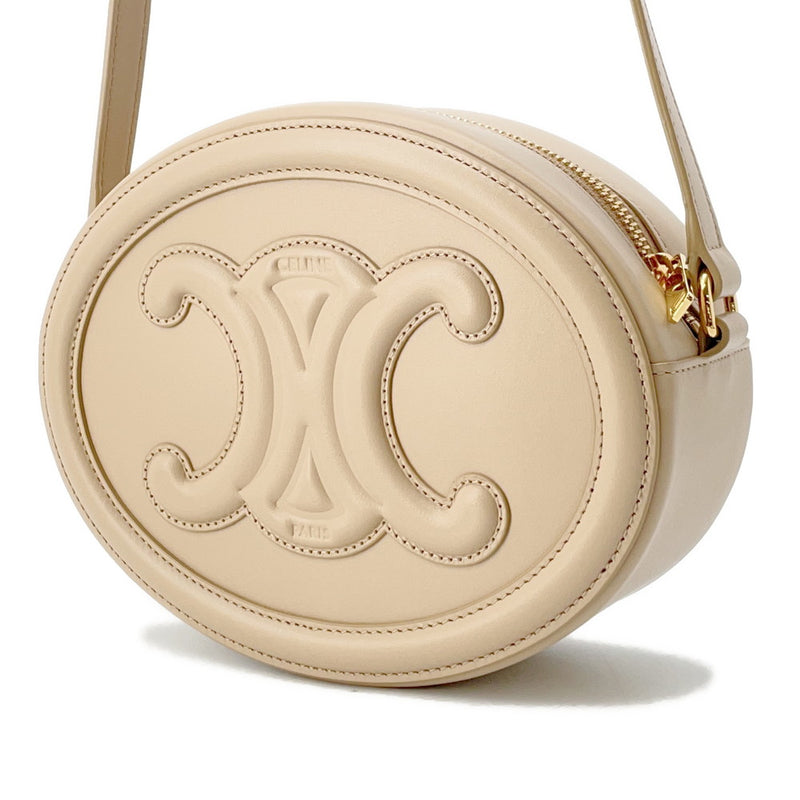 Celine Shoulder Bag Oval Cuil Triomphe Calf Leather 198603DXC.03ND CELINE Beige
