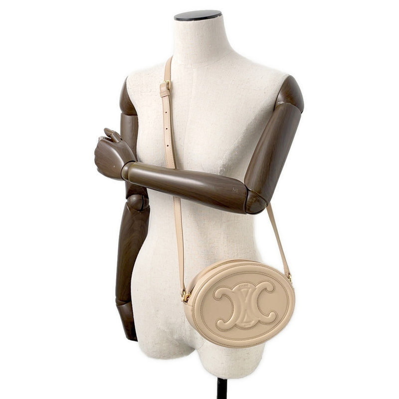 Celine Shoulder Bag Oval Cuil Triomphe Calf Leather 198603DXC.03ND CELINE Beige