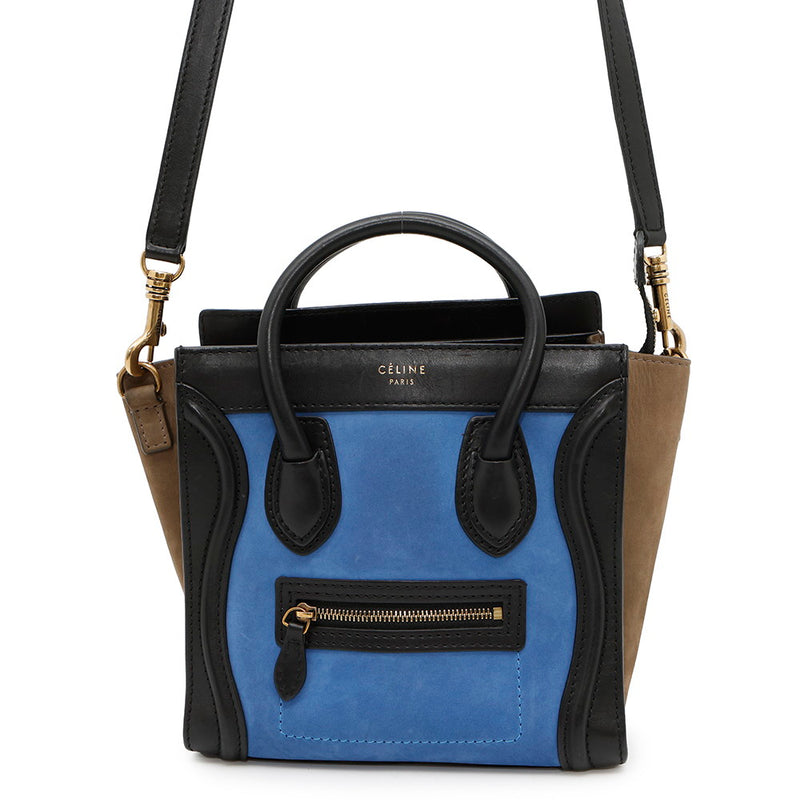 Celine Handbag Luggage Nano Shopper Suede Leather 168243 CELINE 2way Black
