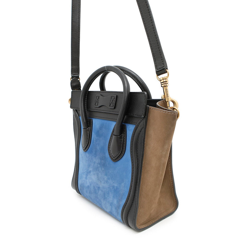 Celine Handbag Luggage Nano Shopper Suede Leather 168243 CELINE 2way Black