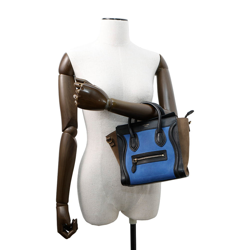 Celine Handbag Luggage Nano Shopper Suede Leather 168243 CELINE 2way Black
