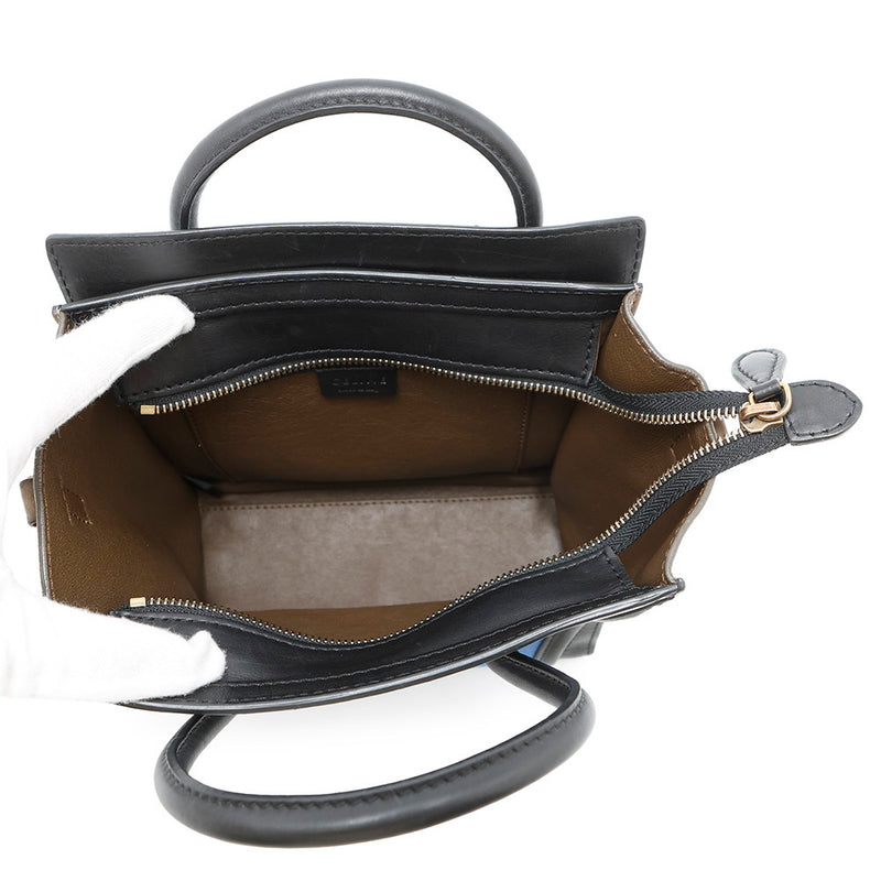 Celine Handbag Luggage Nano Shopper Suede Leather 168243 CELINE 2way Black
