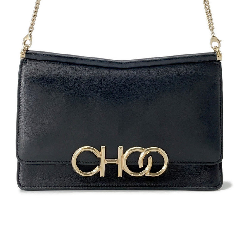 Jimmy Choo Chain Shoulder Bag Logo Leather JIMMY CHOO Bag Black [Guaranteed]
