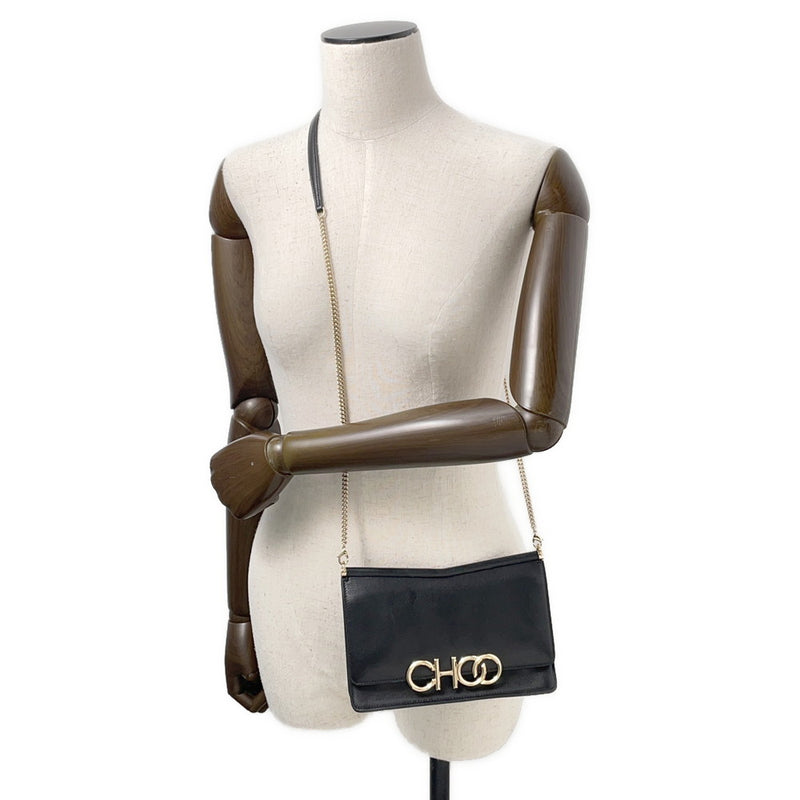 Jimmy Choo Chain Shoulder Bag Logo Leather JIMMY CHOO Bag Black [Guaranteed]