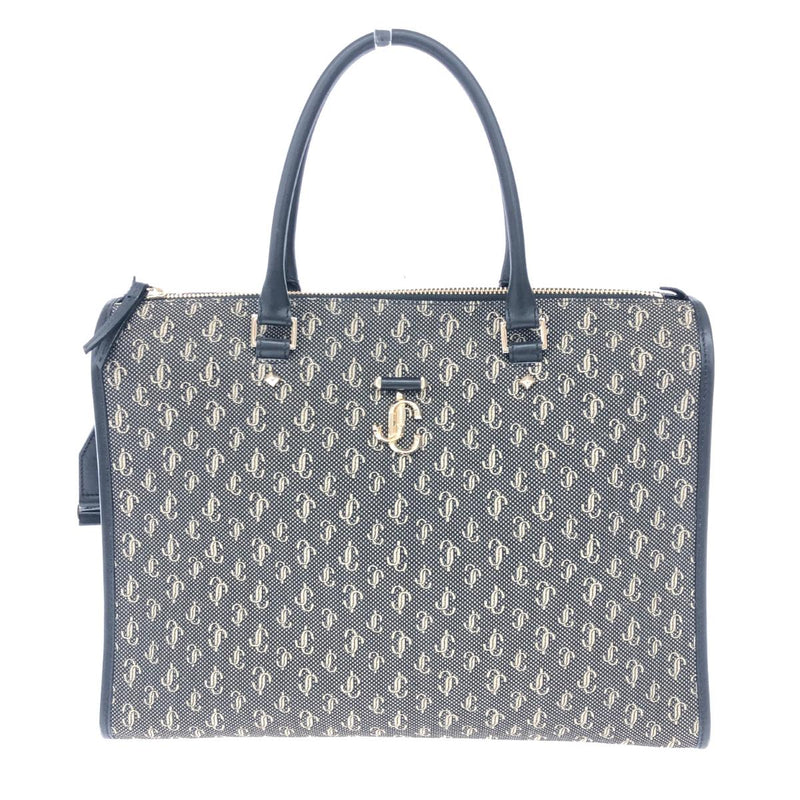 JIMMY CHOO 2WAY bag Black/Grey Jacquard Web top handle JC pattern Women's
