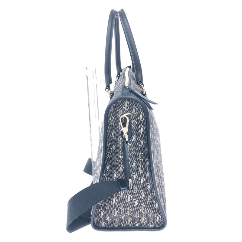 JIMMY CHOO 2WAY bag Black/Grey Jacquard Web top handle JC pattern Women's