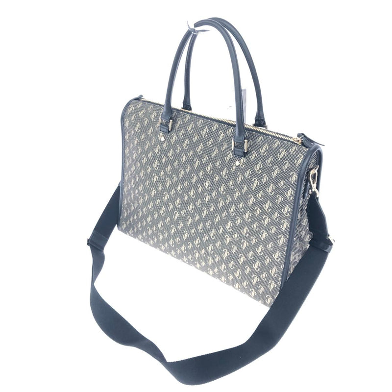 JIMMY CHOO 2WAY bag Black/Grey Jacquard Web top handle JC pattern Women's