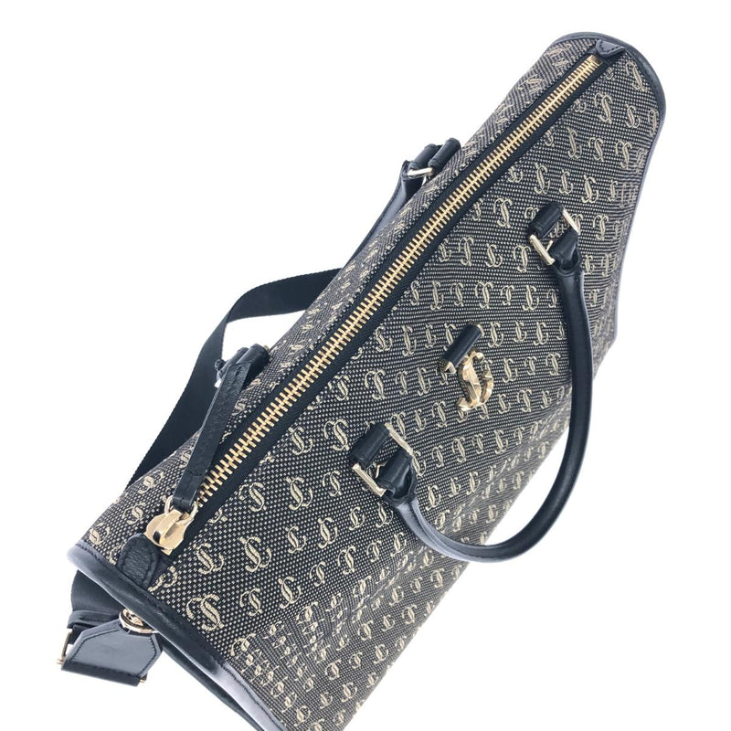 JIMMY CHOO 2WAY bag Black/Grey Jacquard Web top handle JC pattern Women's