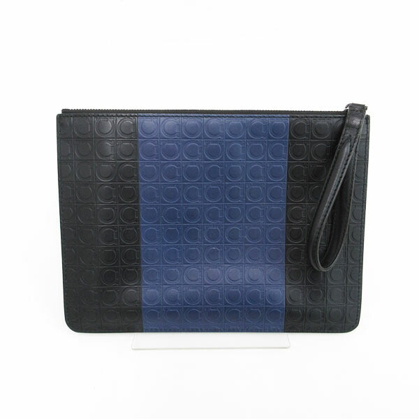 Salvatore Ferragamo Gancini clutch bag strap black x blue blue leather [brand