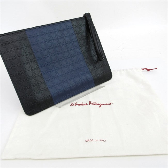 Salvatore Ferragamo Gancini clutch bag strap black x blue blue leather [brand