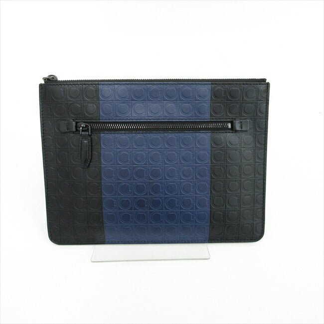 Salvatore Ferragamo Gancini clutch bag strap black x blue blue leather [brand