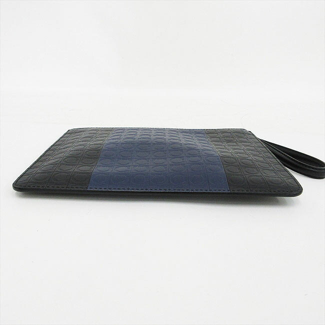 Salvatore Ferragamo Gancini clutch bag strap black x blue blue leather [brand