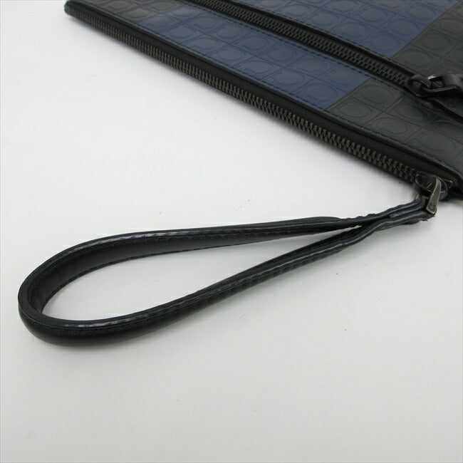 Salvatore Ferragamo Gancini clutch bag strap black x blue blue leather [brand